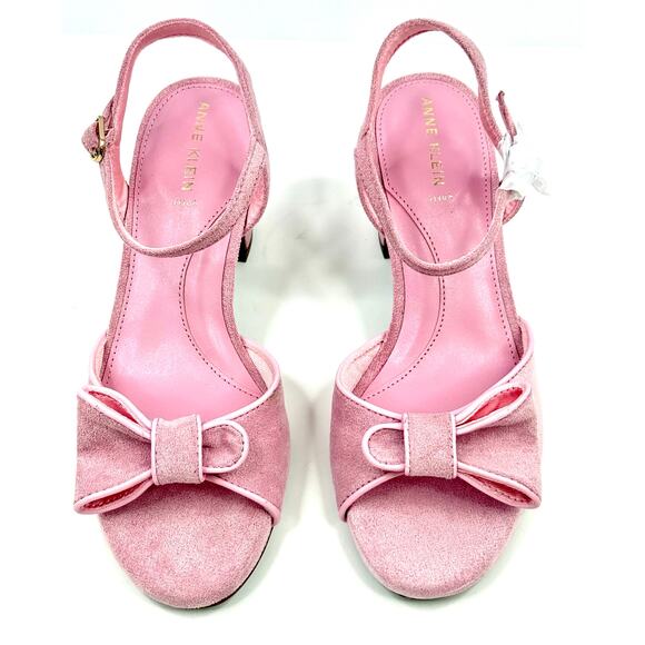 Anne Klein Rosy Bow Block Heel Dress Sandals Light Pink Size 5.5M NWT /Box - Picture 2 of 6